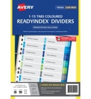Avery Divider 1-15 Coloured Tab