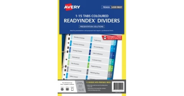 DIVIDERS AVERY A4 L7411-15 READYINDEX 1-15