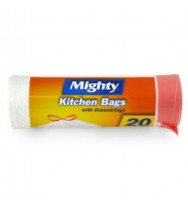 Kitchen Bag MIGHTY 40L White Drawstring 55cmx62cm -Pack 50