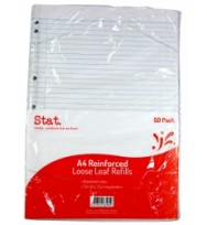 STAT LOOSE LEAF REINFORCED REFILLS A4 RULED PK50 EA 