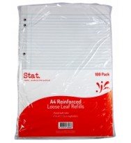 LOOSE LEAF REINFORCED REFILLS A4 RULED PK 100 EA 