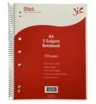 STAT NOTEBOOK A4 5 SUBJECT BOARD COVER 250 PG EA/PK 5 
