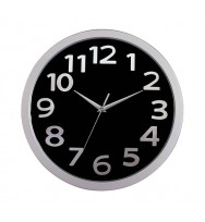 CLOCK CARVEN 33CM FASHION BLACK FACE- SILVER NUMBERS