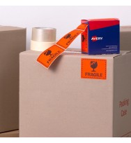 LABELS AVERY 75X99.6MM FRAGILE FLUORO RED 750/ROLL