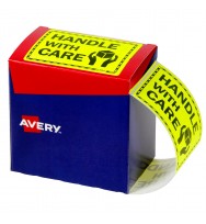 LABELS AVERY 75X99.6MM HANDLE WITH CARE FLUORO YELLOW 750/ROLL