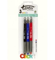 Texta BP 1.00mm Retractable Pen Assorted pk3