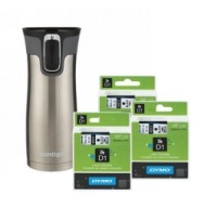 Dymo D1 12mm Blk/White x 3 plus Bonus Contigo Travel Tumbler