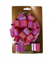 Bow pom pom & 2m ribbon assorted-pack of 12