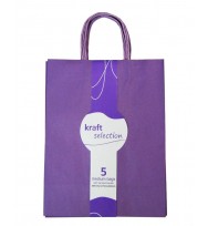 Bag gift kraft medium 5pk purple 254mm x 127mm x 330mm