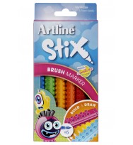 Markers brush artline stix pack 6 assorted colours