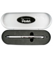 Pen pentel energel bl407 rt metallic silver barrel in gift box