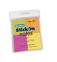 Stick on notes b/tone 38x50 neon cols pk4