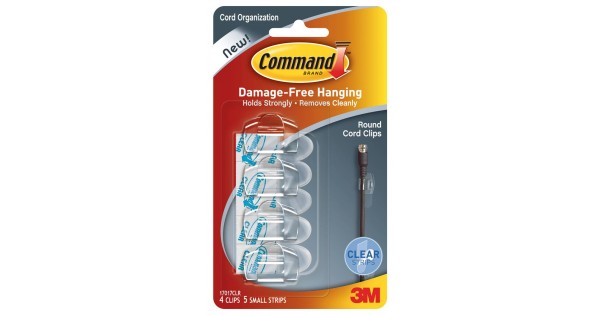 Command Round Cord Clips, Clear, Damage Free Organizing, 10 Cord Clips and  12 Strips 