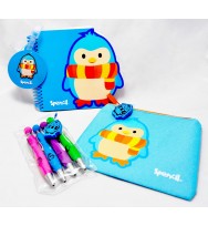 Stationery set spencil pack 2 penguin n/book p/case pens