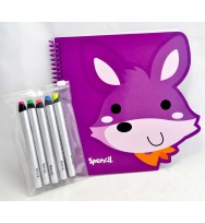 Stationery set spencil pack 3 fox notebook & crayons