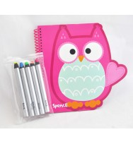 Stationery set spencil pack 3 owl notebook & crayons
