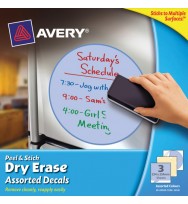 Decals avery peel & stick dry erase 254x254mm 3 asst shapes