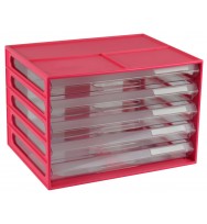 Document Cabinet ITALPAST A4 5 Drawer -Watermelon/Clear