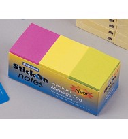 Stick on notes b/tone 38x50 neon asst pk12