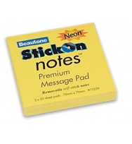 Stick on notes b/tone 76x76 neon lemon pk12