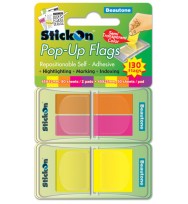 Stick on flags b/tone pop-up org/mag/lemon asst clr & size 130 sht