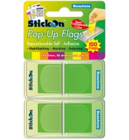 Stick on flags b/tone pop-up 45x25 lime twin pack 100's