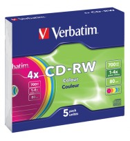 Cd-rw verbatim 80min 4x slim case col pk5