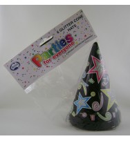 Party hats alpen cone black glitter 6's