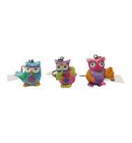 Gift funky wise owl key ring 3 asst 12pc bulk pack