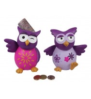 Gift 15cm purple flower owl money box 2 asst 2pc bulk pack