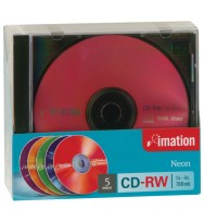 Cd-rw imation 80min 12x 700mb neon cols pk5
