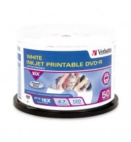 Dvd-r verbatim 4.7gb white inkjet printable pk50