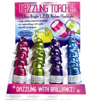 Flashlight for art sake dazzler led aluminium asst colours disp of 24