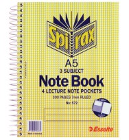 Note book spirax 572 a5 3 subject s/o - pack of 5