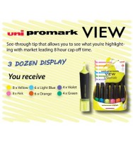 Highlighter uni promark see through tip 3 doz display
