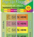 Stick on Flags B/Tone Pop-Up Sign Here 45x12 5 Asst Pads 150sht