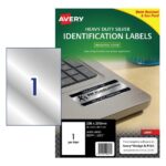 Label Avery Laser L6013 Silver H/Duty 295x208mm 1up Pk20