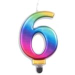 Candle Alpen Numeral #6 Metallic Rainbow