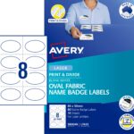 Label Avery 84x50mm L7433 Oval Fabric Name Badge White