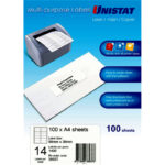 Label Unistat Laser/Inkjet/Copier 14up 98x38mm 38937 Bx100