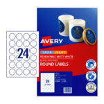 Labels Avery Laser L7129 40mm Round Matt White 24up Pk8