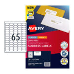 LABEL AVERY 38.1 x 21.2MM LASER L7651 ADDRESS 65 UP WHITE 10 SHEETS