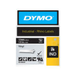 Label Tape Dymo 12mmx5.5m Rhino Pro Permanent Vinyl White on Black
