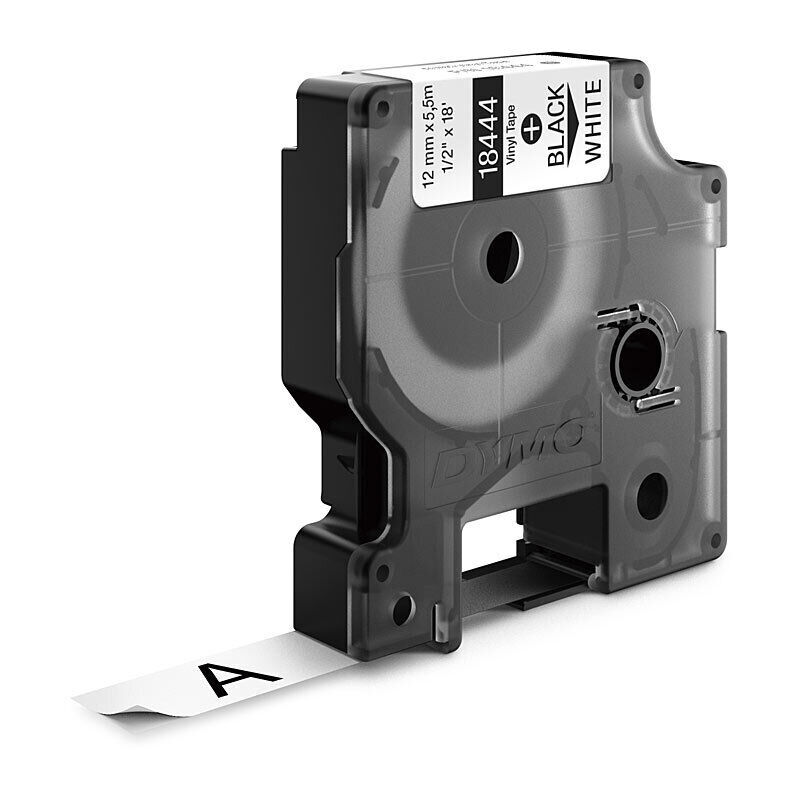 DY18444 Label Tape Dymo 12mmx5.5m Vinyl White Plv-Wht-1/2 - Image 1