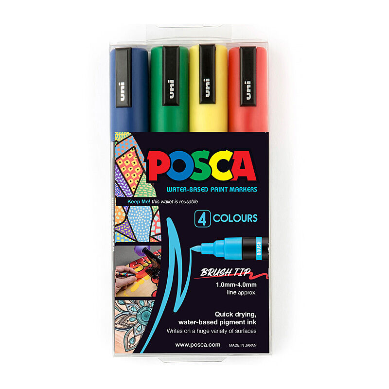POSPC5BR4PASS Marker Uni Posca Pc5br Medium Brush Tip Asst Pk4 - Image 1