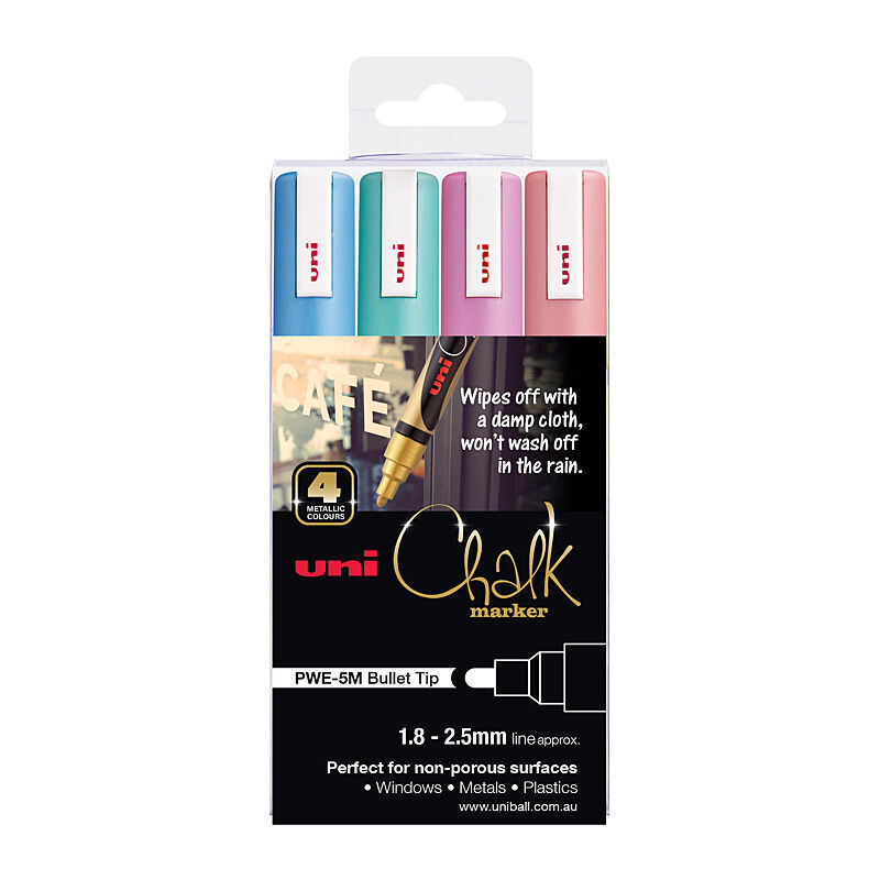 UNIPWE5MMET4P Marker Chalk Uni 2.5mm Tip Pwe-5m Assorted 4 - Image 1