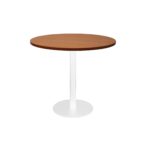Estilo Round Table 900mm Cherry Top / White Powder Coat 900Mm Diameter X 755Mm H Overall 540Mm Diameter Disc Base Plate Base E0 Rated Melamine Board Top Frame