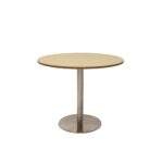 Estilo Round Table 900mm Natural Oak Top / Stainless Steel 900Mm Diameter X 755Mm H Overall 540Mm Diameter Disc Base Plate Base E0 Rated Melamine Board Top Frame