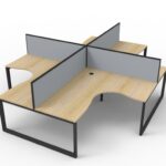 Infinity Loop Leg Corner Workstation 4 Person 3630 x 3030 x 1200mm Natural Oak Top / Black Frame
