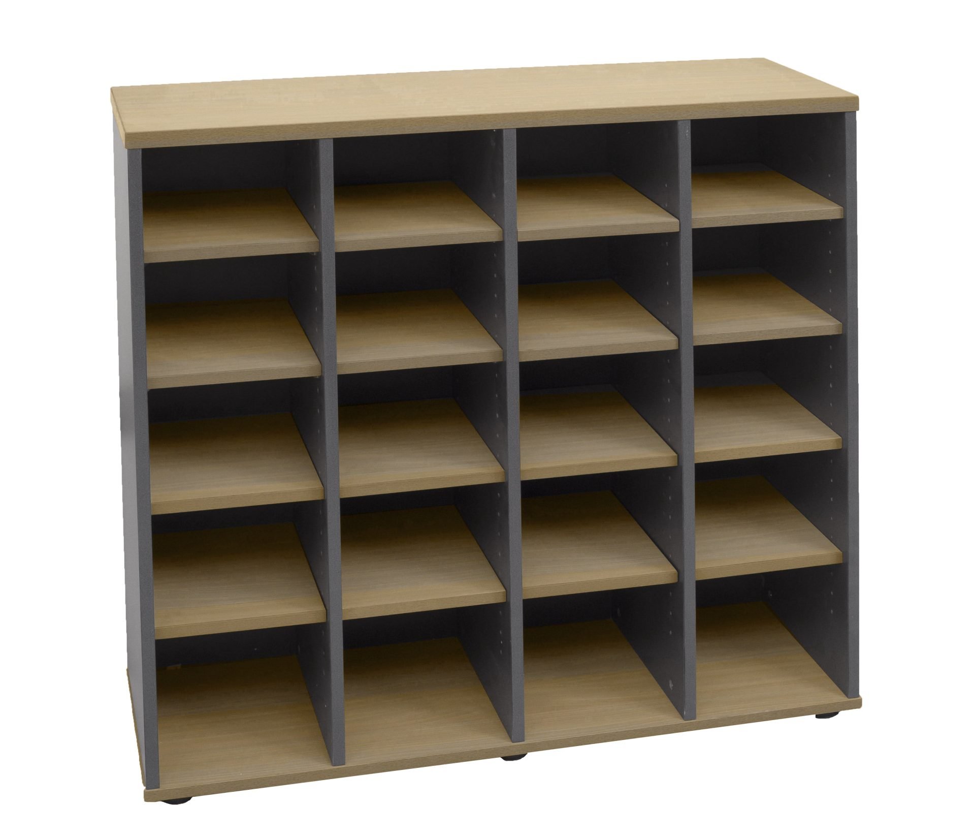 mc_images_ph20_no_i-scaled-1 Rapid Worker Pigeon 20 Hole Storage Unit - Natural Oak & Ironstone 1040 x 380 x 1040mm Natural Oak Top / Ironstone Divided Over 4 Vertical Sections Frame - Image 1